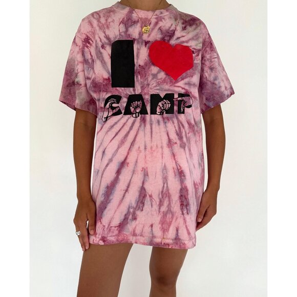 Vintage Tops - 90s vintage purple tie dye I LOVE CAMP fun summer graphic cotton tshirt